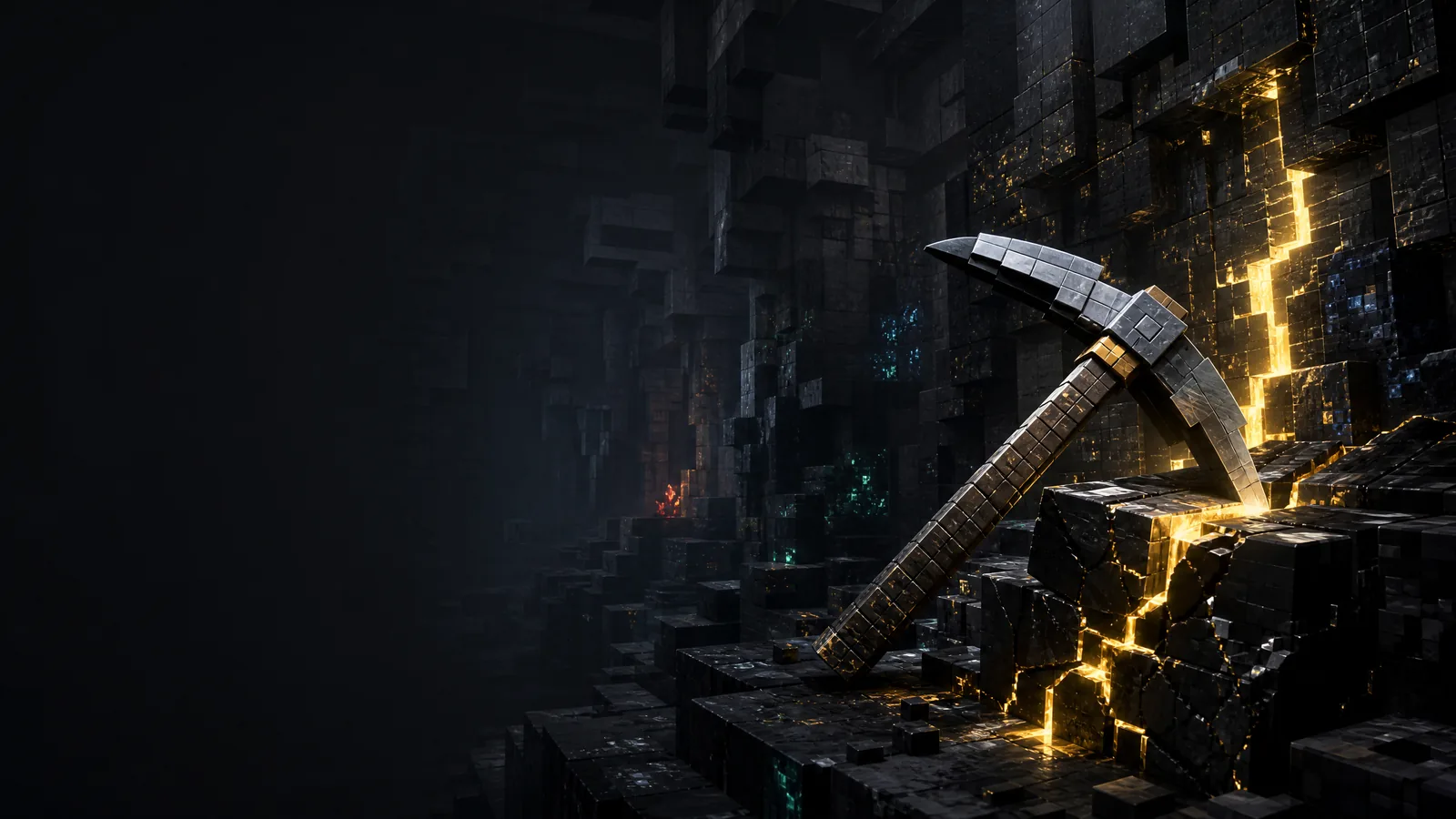 Абстрактная кубическая шахта и стилизованная кирка Falling Pickaxe