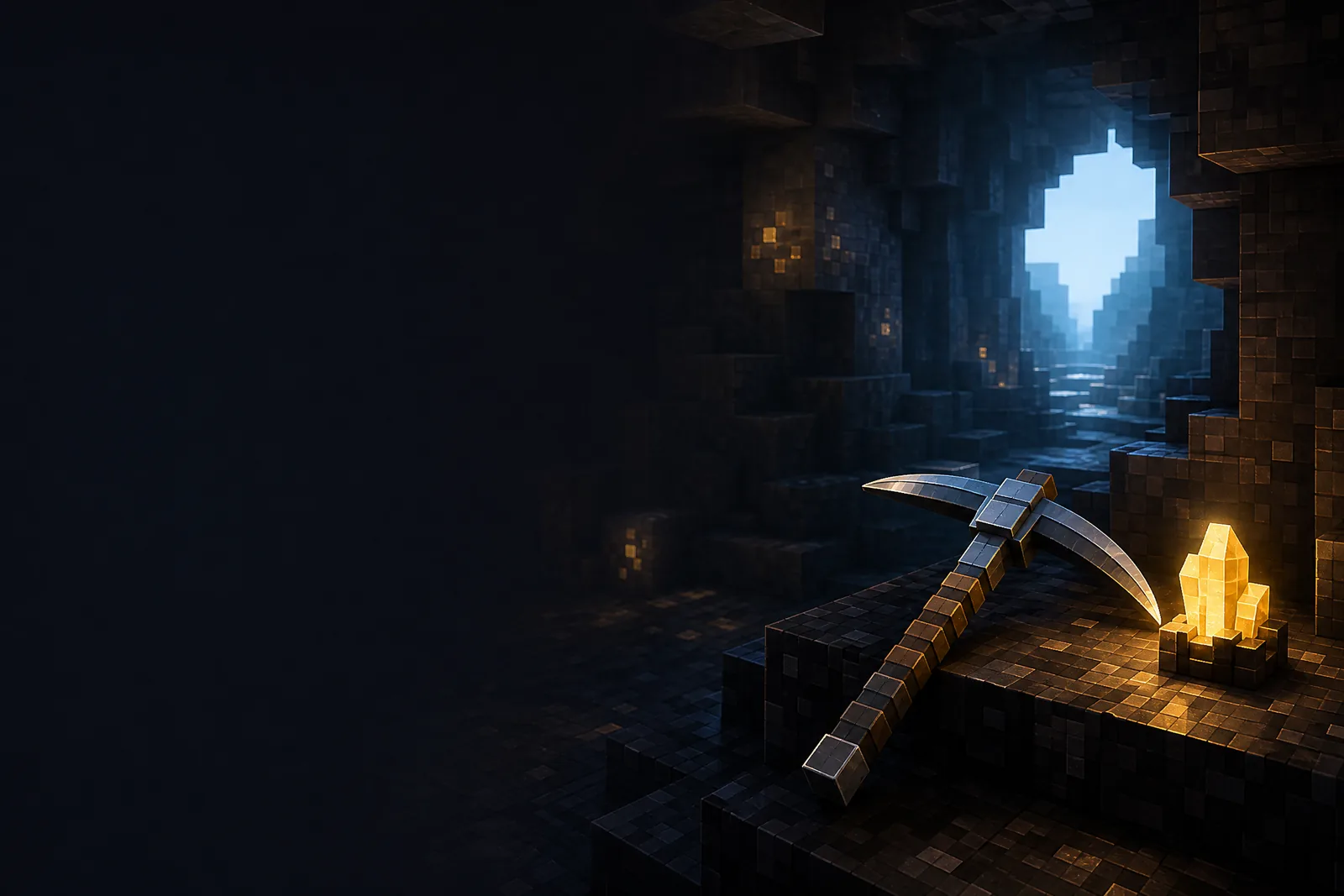 Абстрактная кубическая шахта и стилизованная кирка Falling Pickaxe